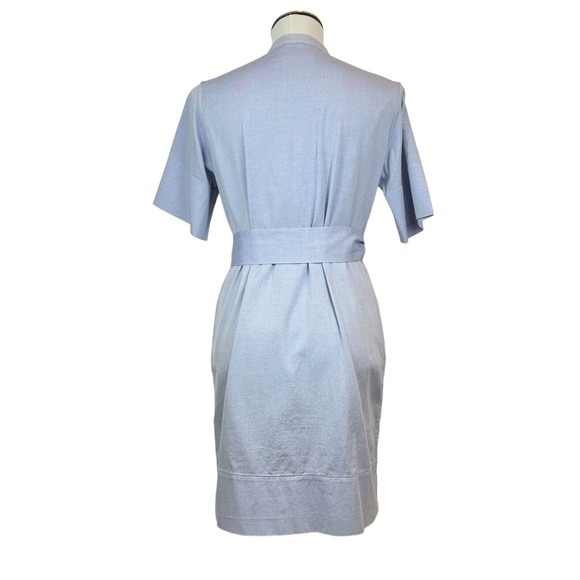 EUC Everlane Sz 2 Collarless Belted Shirt Dress. Shift Pockets. Cotton Blue - Picture 10 of 12